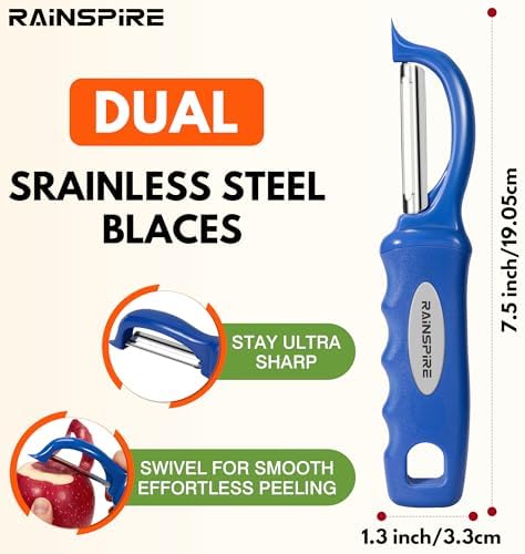 Rainspire Vegetable Peeler Potato Peelers for Kitchen, Sharp Stainless Steel Blades Veggie, Comfortable Handle Fruit Peeler, Carrot Peeler Apple Peeler Dishwasher Safe, Dark Blue, 2-Pack