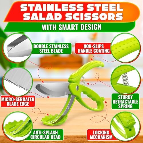 Salad Scissors for Chopped Salad, Two-Blade, Spring-Loaded System