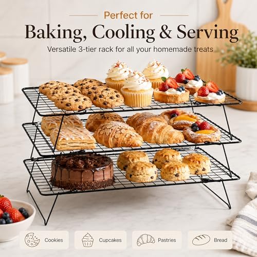 Cooling Rack 16"x10", 3-Tier Stackable & Collapsible Cooling Racks