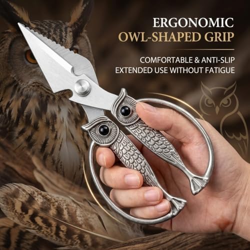 XSNBRD Kitchen Shears,Pearl Nickel Stainless Steel Owl Scissors Large