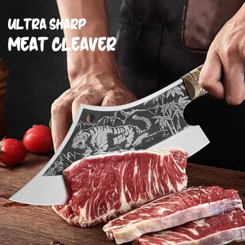 Purple Dragon Heavy Duty Meat Cleaver Knife with Leather Sheath