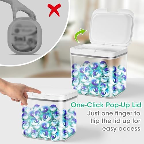 2 Pack Laundry Pods Container with One-Click Pop-up Lid 95 oz + 68 oz