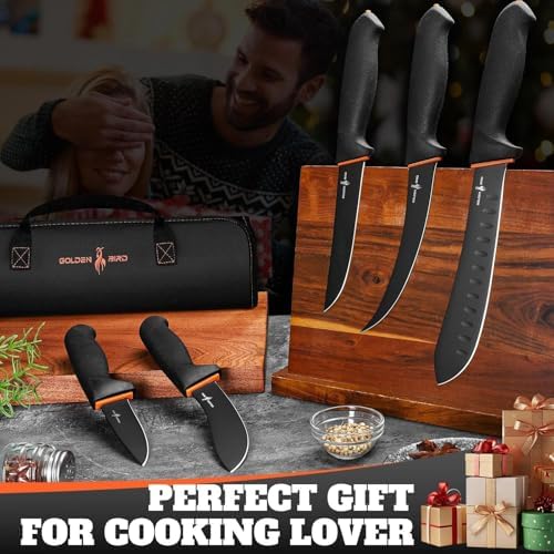 Golden Bird Butcher Knife Set - Non-slip Skinning Knife Set with Roll Bag
