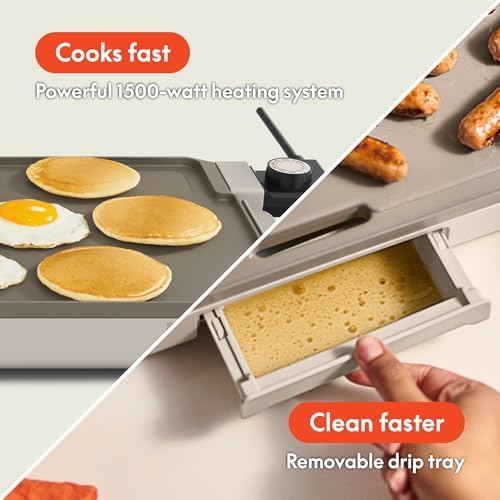 bella 12 x 22 Electric Ceramic Nonstick, Nontoxic Griddle, Oatmilk