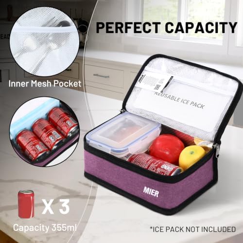 MIER Small Lunch Bag for Kids & Adults Compact Insulated Lunch Box, Purple