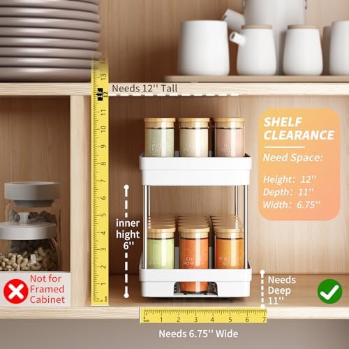 Pull Out Spice Rack Organizer for Cabinet, 2 Pack Widen Slide Out Spice Racks Organizer, Spice Cabinet Organizers, Cabinet Size Need:12'' Highx11'' Deepx6.75'' Wide,Hold 15 Spice Jar Each Tier-2Tier