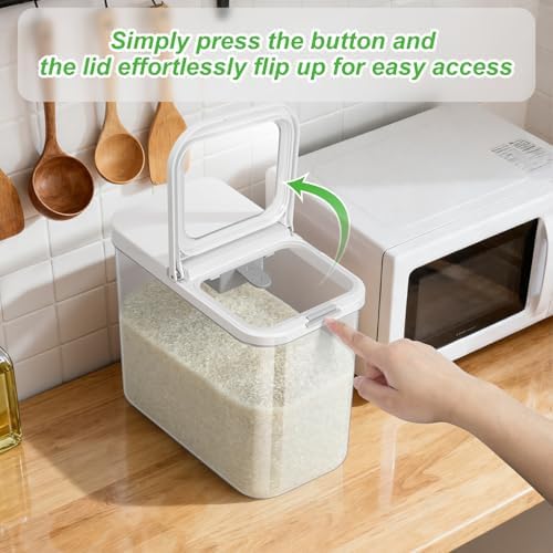 TBMAXS Rice Flour Storage Container - 12.7 Qt | 25 Lbs Crystal-Clear Plastic Food Storage Containers Bin with Pop-up Lid for Grains Beans, Dry Food Holder for Kitchen Pantry Organization and Storage