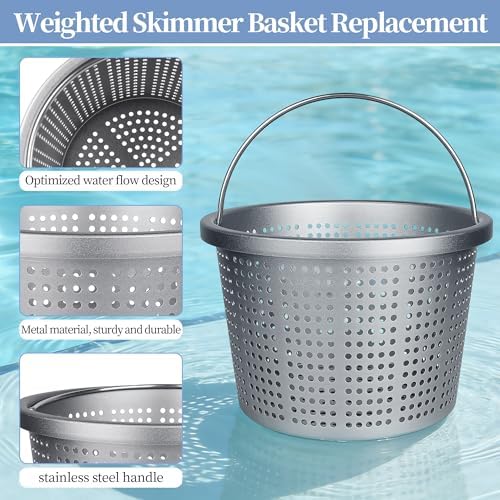 Aluminum Pool Skimmer Basket Replacement for Pentair U-3 & Hayward SP1070/SPX1070E, 8-1/8" Top OD x 6.5" Bottom Dia x 5.5" H, 316 Stainless Steel Handle