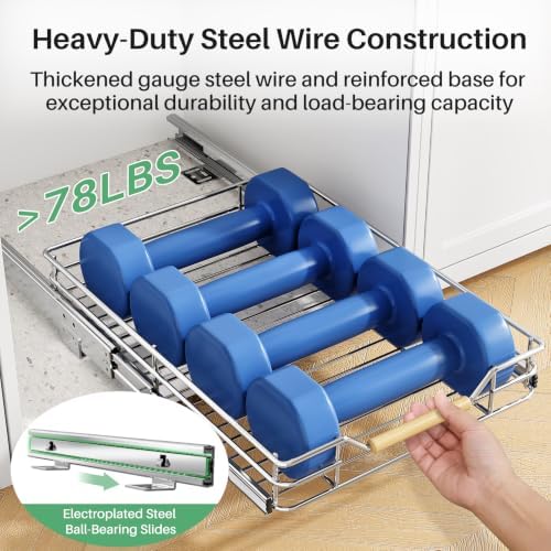 Pull out Cabinet Organizer, 9"W X 21"D, Heavy Duty Smooth Sliding Under Cabinet Shelves for Pots and Pans, Full-Extension Roll out Drawers, Slide out Organization for Home Kitchen Pantry