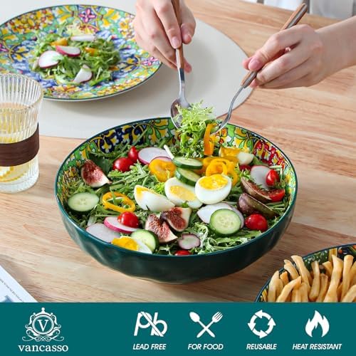 vancasso Large Serving Bowls,78 Oz Salad Bowls Set of 2, Green