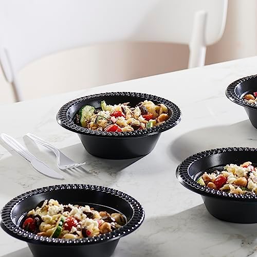 PLASTICPRO 400 PCS Black Plastic Bowls Light Weight 12 oz Plastic Soup Bowls Black Salad Plates Disposable for Party and Wedding