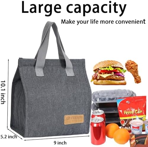 Lunch Bag for Women/Men,Waterproof Reusable Portable Lunch Tote,Lunch Box Bag.Thermal Cooler Bag Ideal for Work/Party/l/Travel/Picnic (Light Gray)