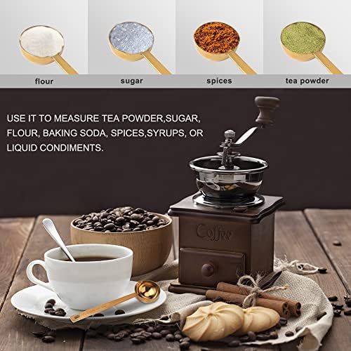 Coffee Scoop Set, Gold Stainless Steel Measuring Spoons, 15ml & 30ml Scoops (1 Tbsp & 2 Tbsp), Long Handle Measure Spoon for Coffee, Milk Powder, Fruit Powder, 2 Pack
