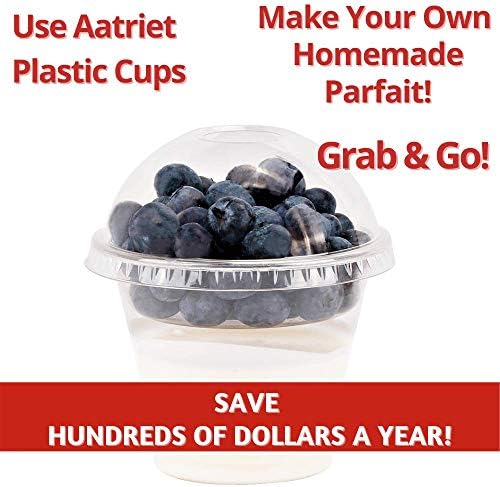 Aatriet 9 oz Clear Plastic Parfait Cups with Insert 3.25oz & Dome Lids No Hole - (20 Sets) Yogurt Fruit Parfait Cups for Kids, for Dips and Veggies, Take Away Breakfast and Snacks. No Leaking