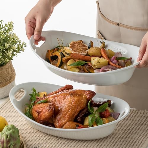 YHOSSEUN Large Serving Bowl with Handles, Oval Serving Platter Set of 2
