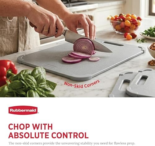 Rubbermaid 3pc Reversible Wheat Fiber Cutting Board Set | BPA Free Non Toxic Cutting Boards for Kitchen – Dishwasher Safe, Non-Slip Corners & Lightweight | For Meat, Veggies & Fruits