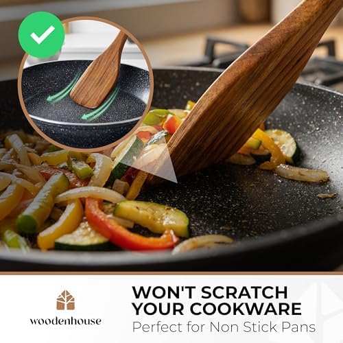 Wooden Spatula for Cooking, Teak Set of 6 for Non-Stick & Cast Iron