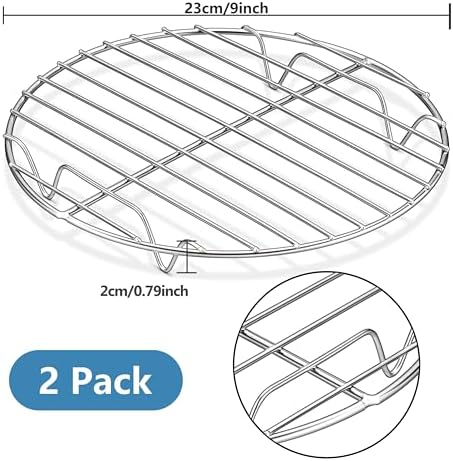Herogo Round Cooling Rack for Cooking and Baking Set of 2, 9 Inch Stainless Steel Grill Steaming Rack Fit Stockpot Air Fryer Canning, Healthy, Smooth Edge, Oven and Dishwasher Safe