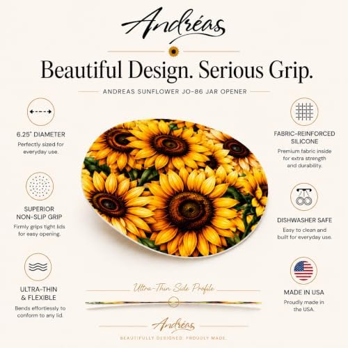 Andreas Silicone Jar Opener, Sunflower – 6.25", Made in the USA, JO-86