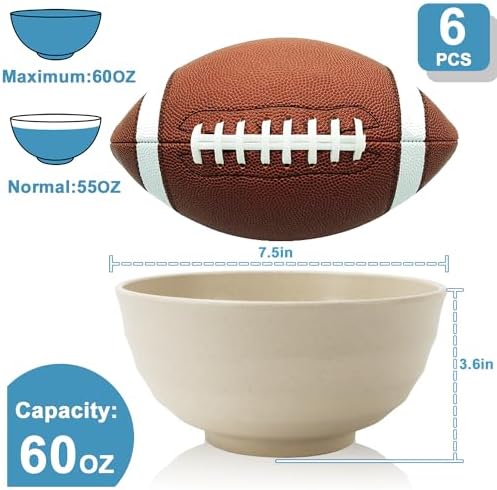 Large Salad Bowls Set of 6, Wheat Straw Bowls 60oz (Multi)