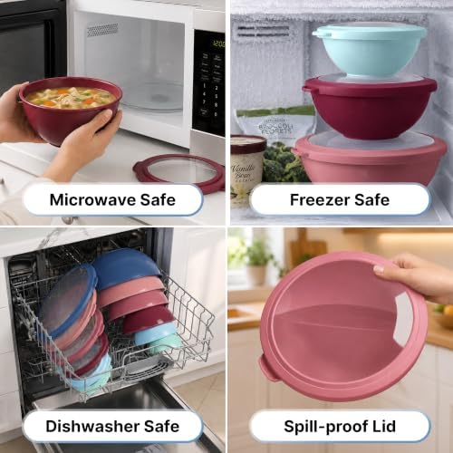 Zulay Kitchen 12 Piece Plastic Mixing Bowls with Leak-Proof Lids Set - Microwave and Freezer Safe Kitchen Mixing Bowls for Preparing, Serving and Storing - Large Nesting Bowls (Cotton Candy Ombre)