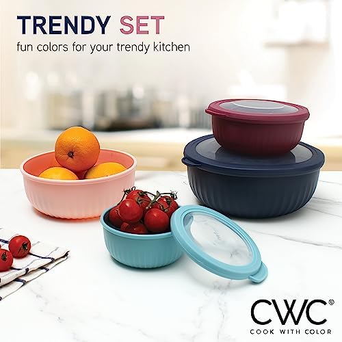 COOK WITH COLOR Prep Bowls with Lids- Wide and Deep Nesting Plastic Small Mixing Bowl Set with Lids, 8 Piece Set - Wide Bowls, Navy