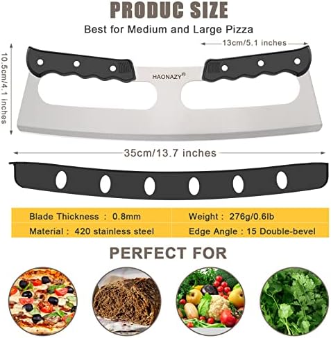 Sharp Pizza Cutter Rocker 14 inch with Double Handles and Protective Cover, Good for Kitchen Dining Room