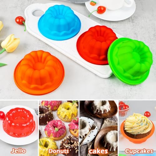 Webake 4 Inch Silicone Mini Fluted Cake Molds 8 Pack Fluted Tube Cake Pan, Non-stick Baking Cups Reusable Muffin Donut Pan