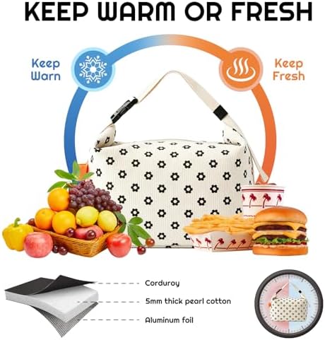 SUOXU Insulated Lunch Bag, Reusable Thermal Lunch Box Tote for Women & Men, Large Capacity Leakproof Cooler Bag for Work, Picnic Travel （Pattern 1）