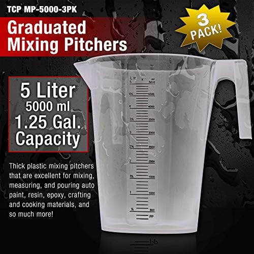 TCP Global 5 Liter (5000ml) Plastic Graduated Measuring and Mixing