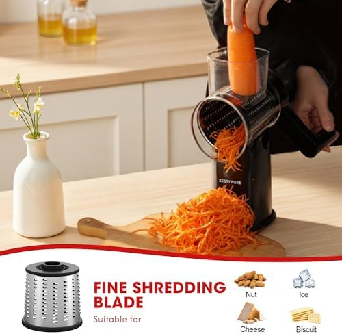 Rotary Cheese Grater Hand Crank with Foldable Handle, Three Blades