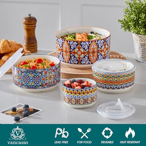 vancasso SIMI Serving Bowls with Lids, Ceramic Mixing Bowls Set of 4, Boho