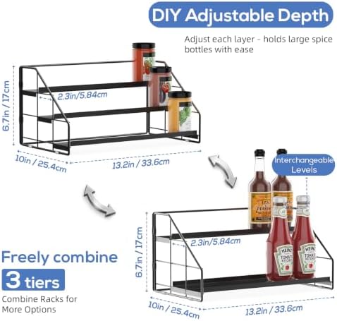 3-Tier Spice Rack for Short Cabinets, Metal Spice Organizer, 2PC