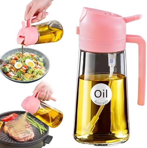 YARRAMATE 16 oz 2-in-1 Glass Olive Oil Sprayer for Cooking, Pink