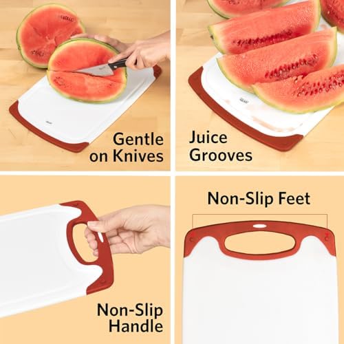 Glad Cutting Boards for Kitchen - 3pc Cutting Board Set with Juice Grooves and Non Slip Handles - Assorted Sizes for Meat, Vegetables, and Fruit - Non Porous, Dishwasher Safe, Rust