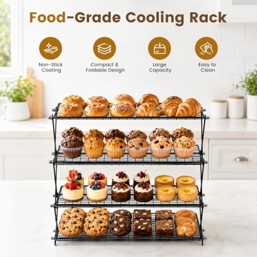 4 Tier Collapsible Cooling Rack for Baking Cookies Bread Barbecue