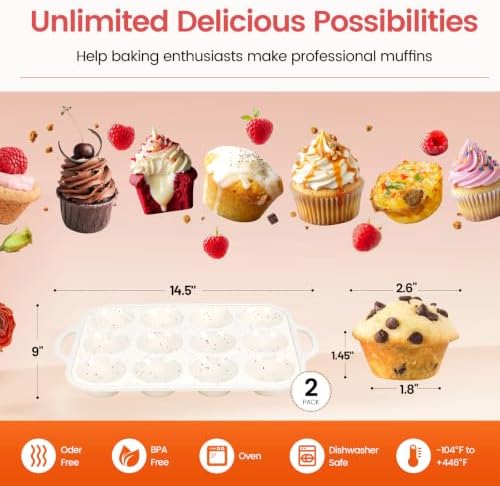 Silicone Muffin Pan with Metal Reinforced Frame - Muffin Pan for Homemade Muffins, Cupcakes, Muffin Cakes, and Bread, Oven and Dishwasher Safe (12 Cups×2pack)