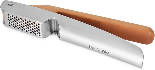 Full Circle Crushed It - Easy-Clean Stainless Steel Garlic Press - Effortless Crushing and Quick Mess-Free Clean-Up - Integrated Cleaner Scraper, Dishwasher safe