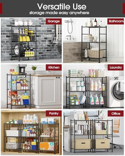 Sakugi 3-Tier Metal Storage Shelves Adjustable Feet, 18"x12"x30", Black