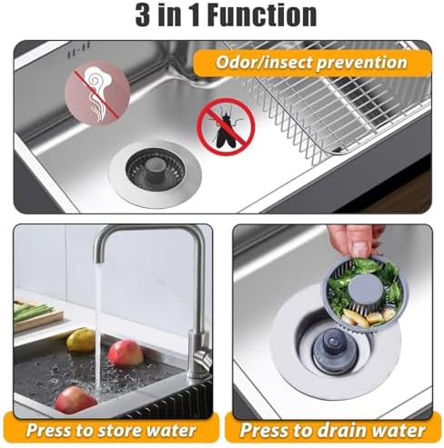 Anlige Kitchen Sink Drain Strainer,3in1 Pop Up Kitchen Sink Stopper, Chrome