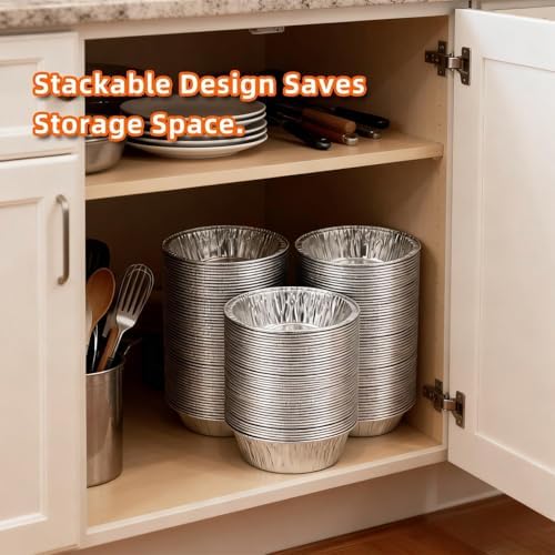 50 Pack Mini Pie Pans, 5in Pie Tins, Disposable Aluminum Round Foil Tart, Aluminum Foil Pans, Easily Stack & Store for Baking, Cooking, Storage or Reheating