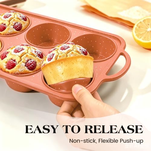 Vinino 2 Pack Jumbo Silicone Muffin Pan Steel Frame - Brick Orange