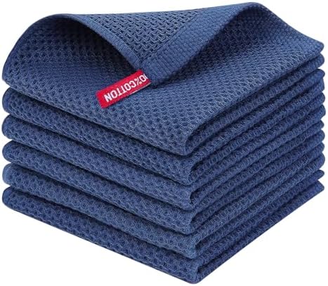 Homaxy 100% Cotton Waffle Weave Kitchen Dish Cloths 6-Pack, Navy Blue