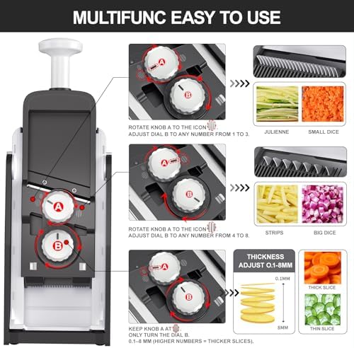 QYKIC Mandoline Slicer for Kitchen, Adjustable 0.1-8mm (S4 Gray)
