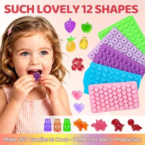 Gummy Molds, 5pcs Gummy Bear Silicone Candy Molds with 2 Droppers & 1 Brush
