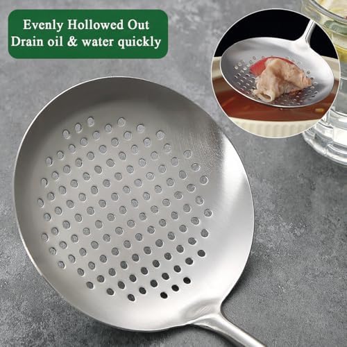 Evanda Wok Spatula Set 17", Heat Resistant Wood Handle Stainless Steel Wok Tools, Ladle, Metal Spatula, Kitchen Skimmer, Professional Kitchen Cooking Utensils Set, Wok Accessories Dishwasher Safe