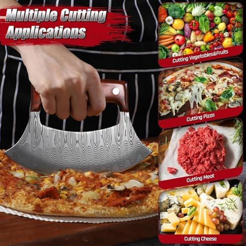 ROCOCO Pizza Cutter Ulu Knife – Full Tang Mezzaluna Rocker Knife