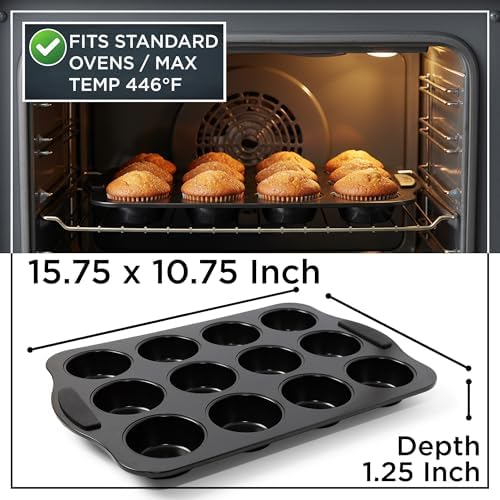 Wrenbury Deep Muffin Pan 12 Cup - Nonstick Cupcake Tin, 1.4in Wells