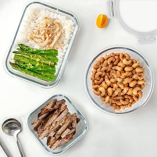 KOMUEE 30 Pieces Glass Food Storage Containers Set, White