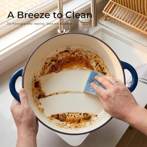 Parmedu 5.5QT Enameled Cast Iron Dutch Oven for Sourdough Bread Indigo Blue